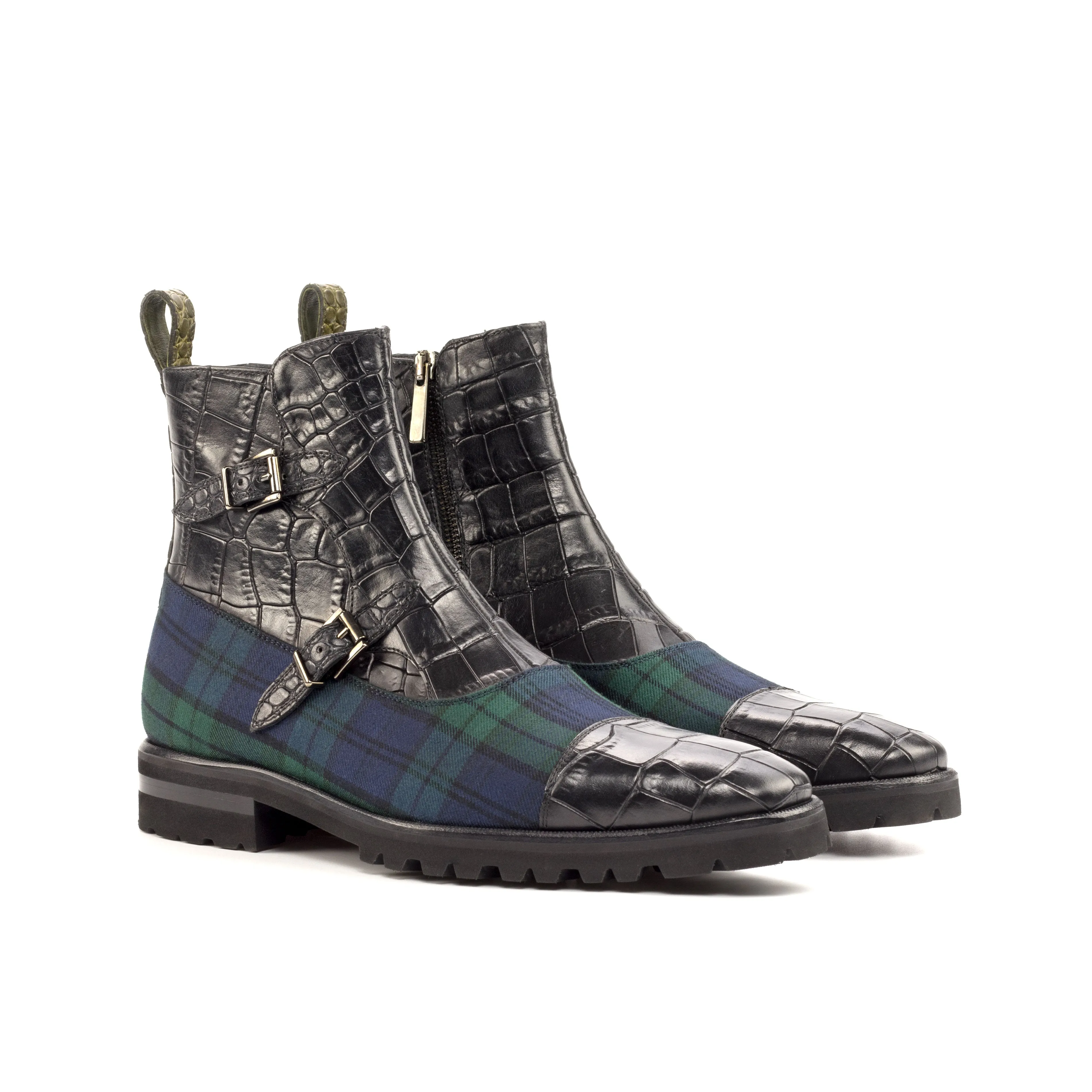 - OCTAVIAN -  Unique Handcrafted Black Painted Croco   Olive Painted Croco by Le Ruux