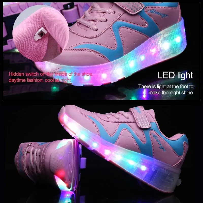 29 Rechargeable Led Roller Skates - Pink Ultra Light Double Wheel