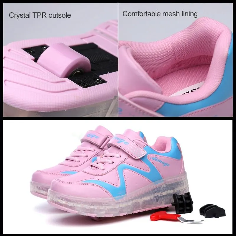 29 Rechargeable Led Roller Skates - Pink Ultra Light Double Wheel