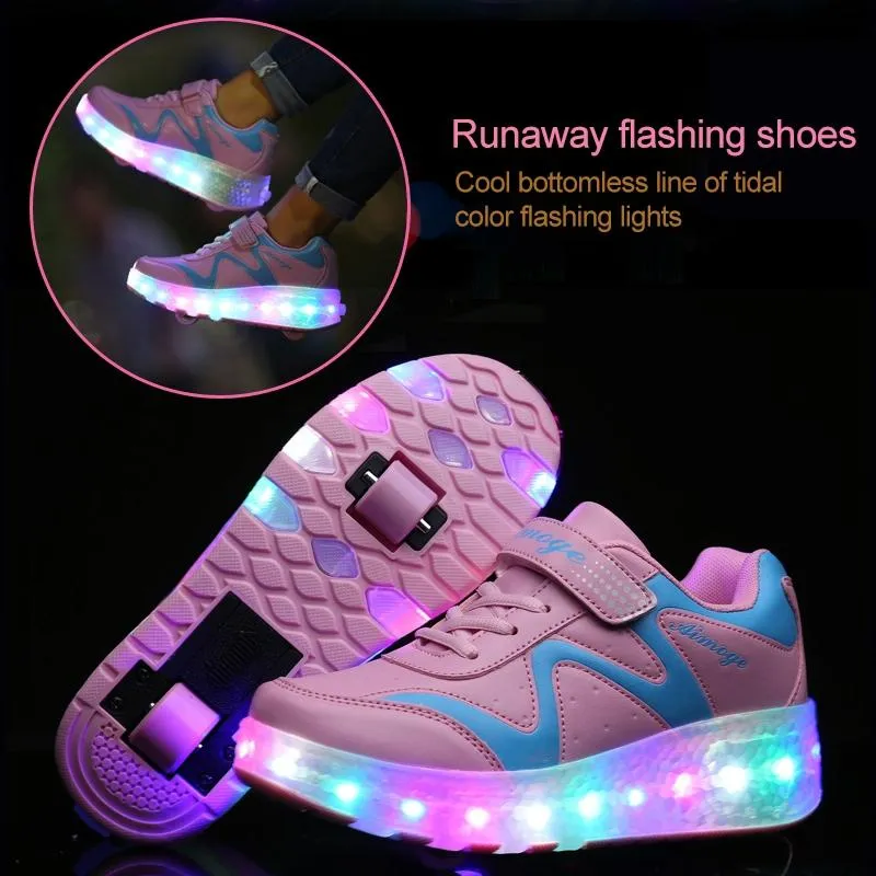 29 Rechargeable Led Roller Skates - Pink Ultra Light Double Wheel