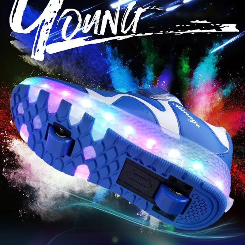 31 Pink Rechargeable Led Roller Skating Shoes - Ultra Light Double Wheel