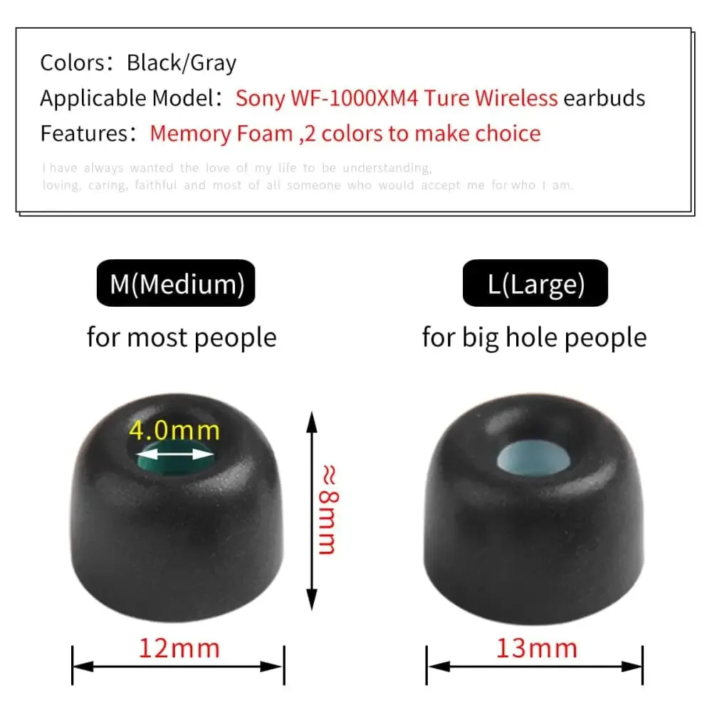 4pcs Noise Reduction Memory Foam Ear Tips for Sony Wf-1000xm4 Tws Wireless Headphones