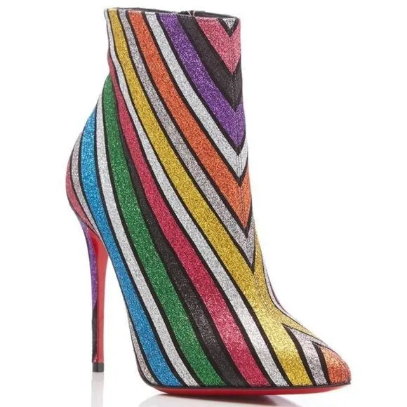 Callie So Kate Rainbow Stripe Glitter Bootie Christian Louboutin Ankle Boot US 7
