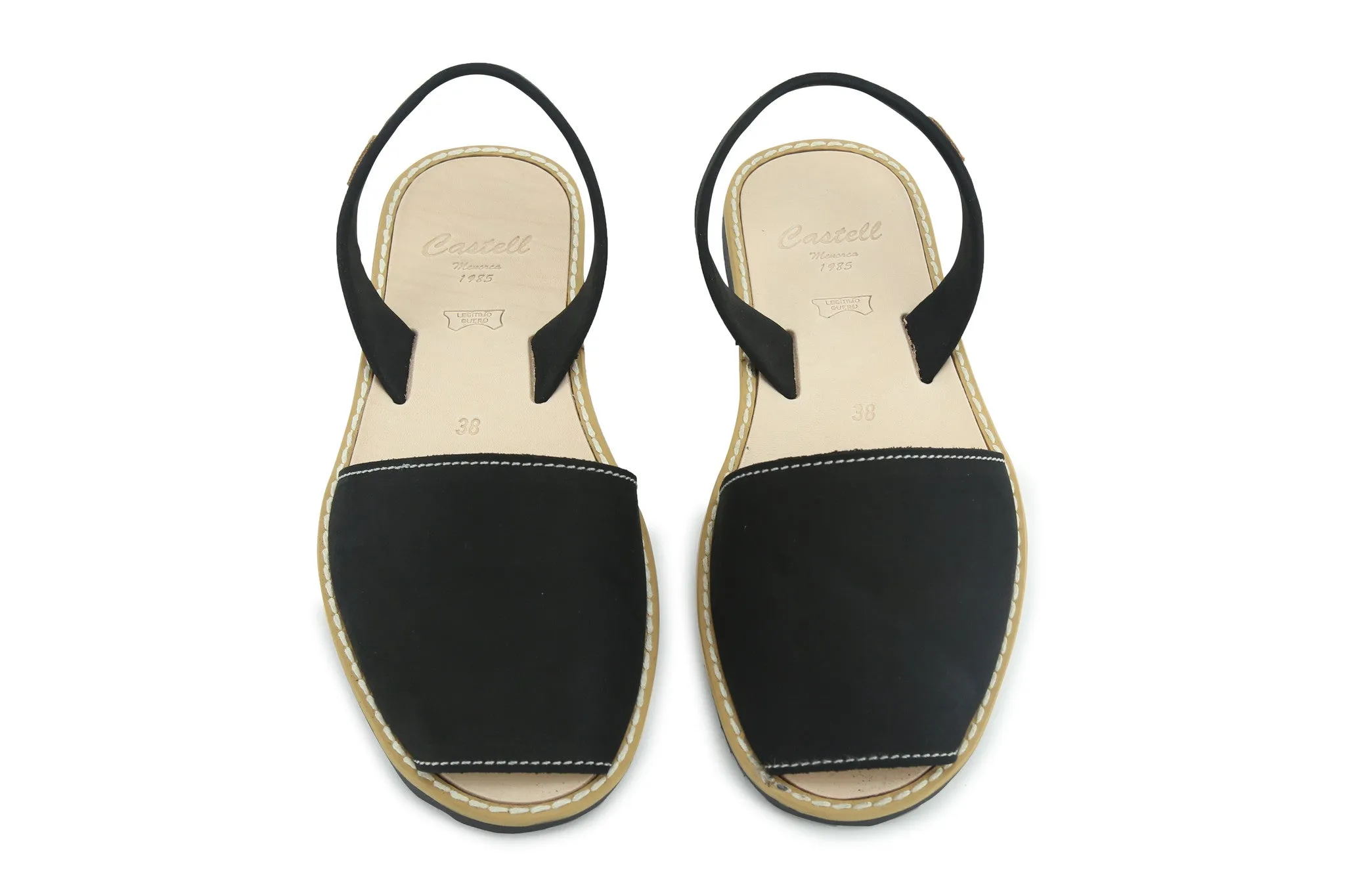 Castell Avarcas Women's Classics Black Leather Slingback Sandals