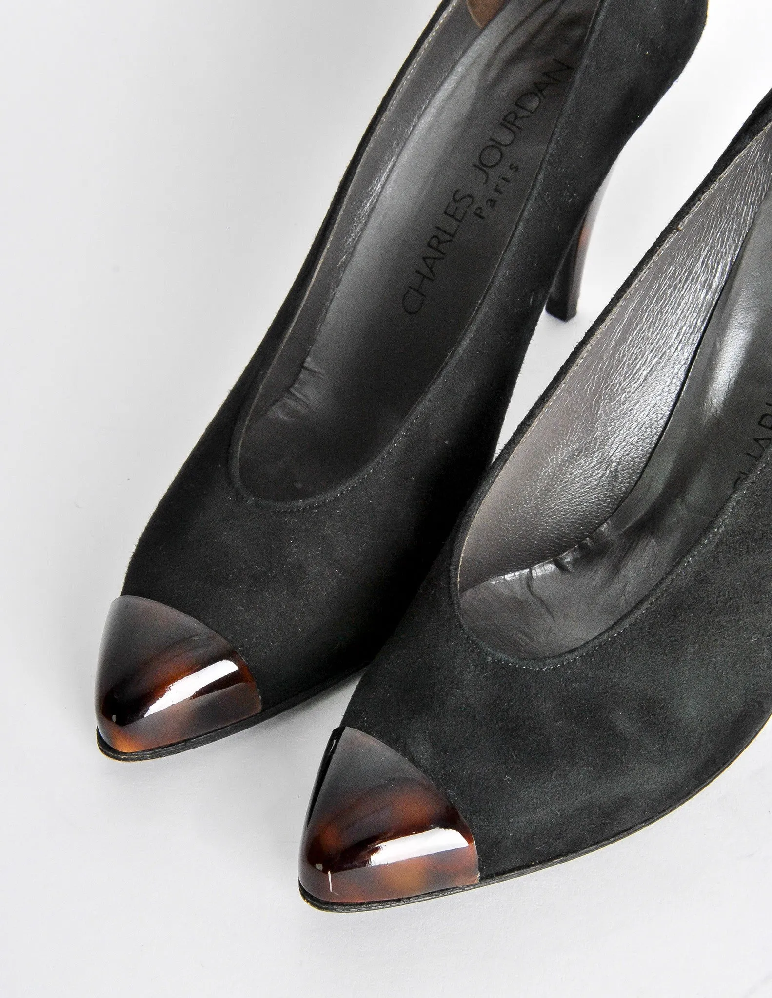 Charles Jourdan Vintage Toe Cap Black Suede Heels