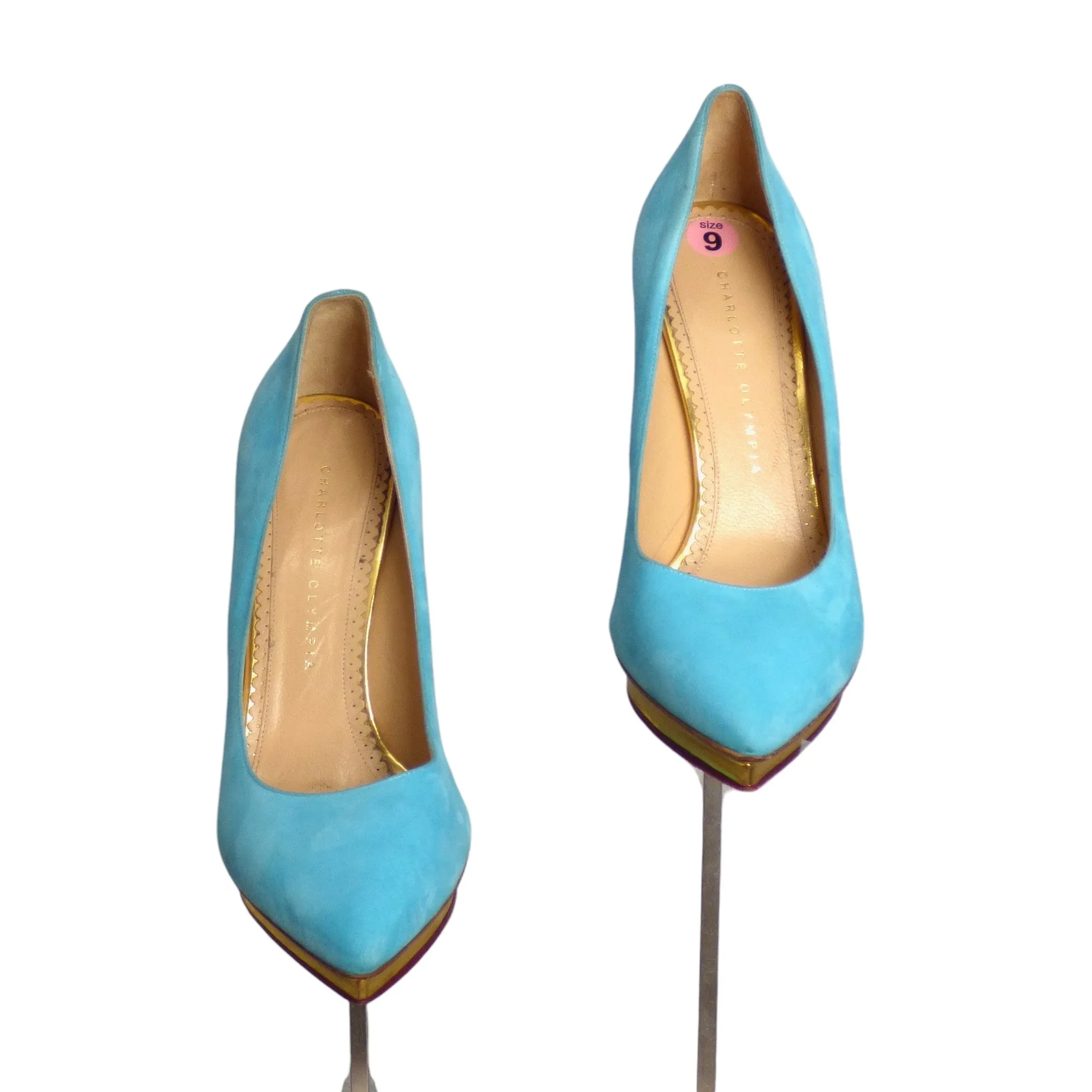 CHARLOTTE OLYMPIA- Aqua Suede Platform Pumps, Size 39.5