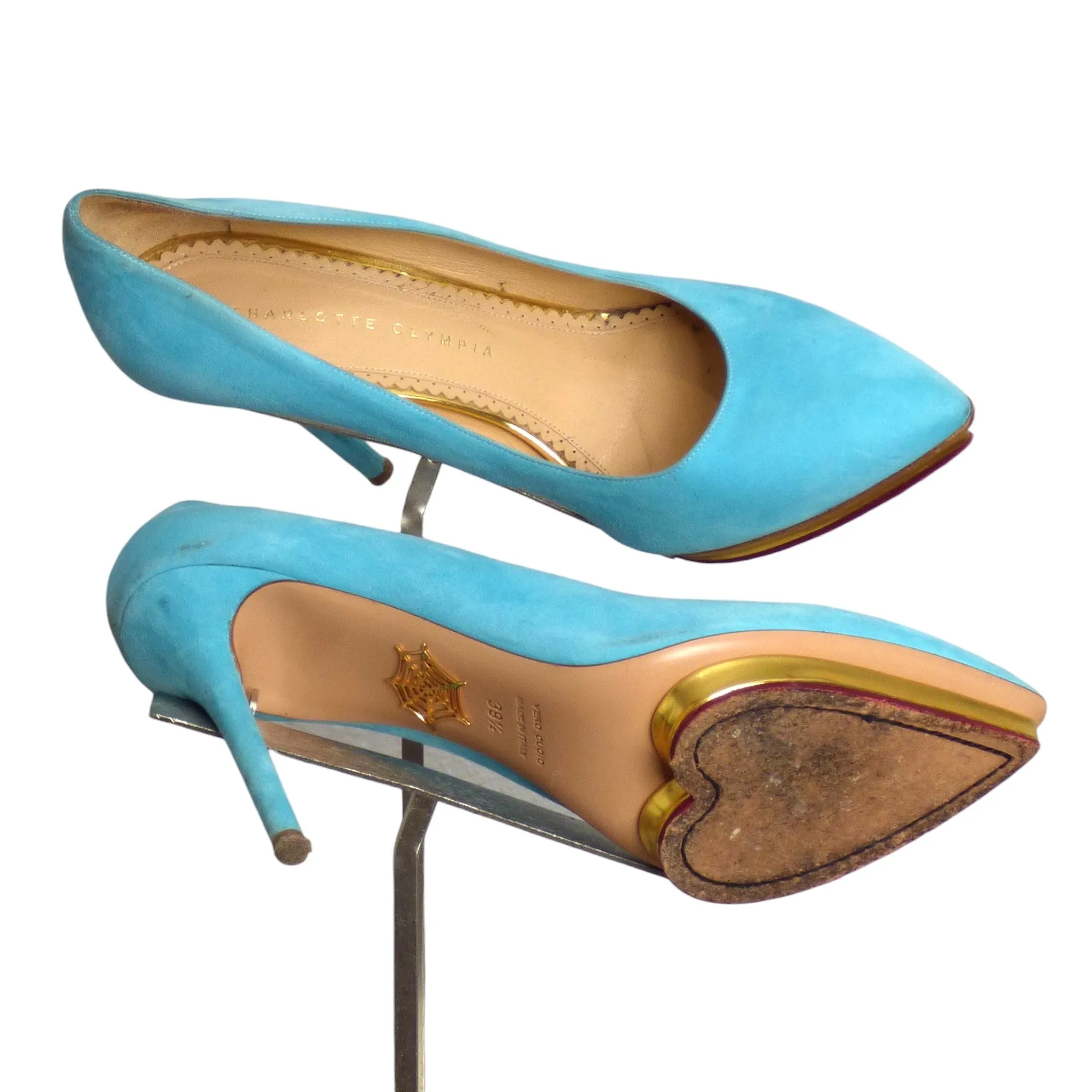 CHARLOTTE OLYMPIA- Aqua Suede Platform Pumps, Size 39.5