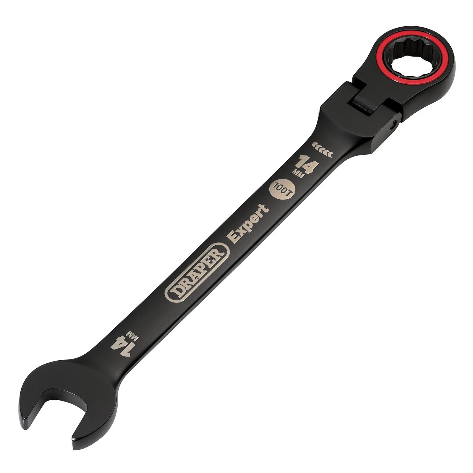 Draper Expert Hi-Torq® Metric Flexible Head Ratchet Combination Spanner, 14mm, Black - 8241FMM/BK