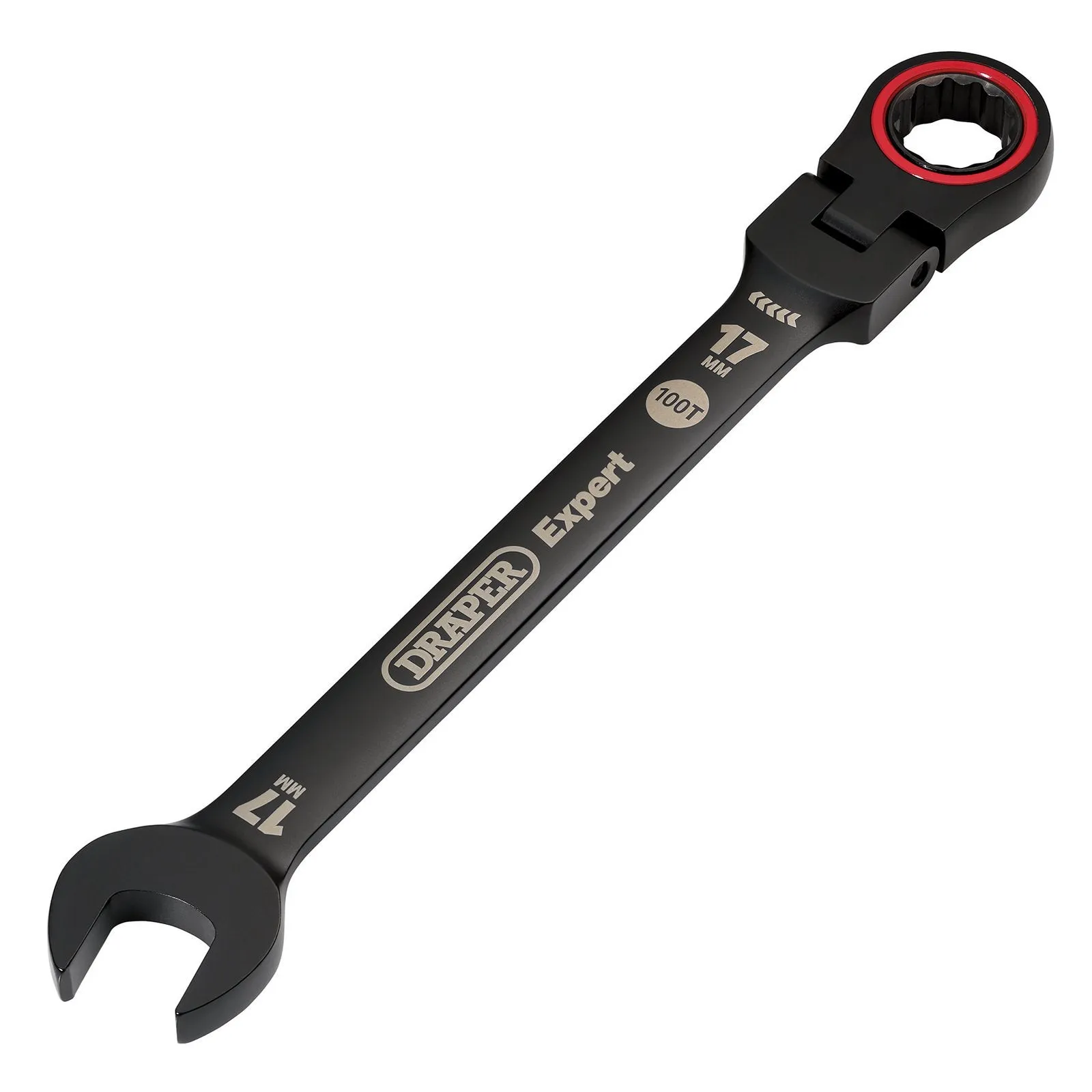 Draper Expert Hi-Torq® Metric Flexible Head Ratchet Combination Spanner, 17mm, Black - 8241FMM/BK