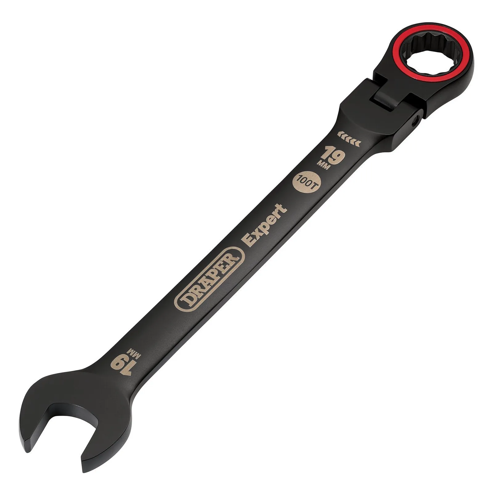Draper Expert Hi-Torq® Metric Flexible Head Ratchet Combination Spanner, 19mm, Black - 8241FMM/BK
