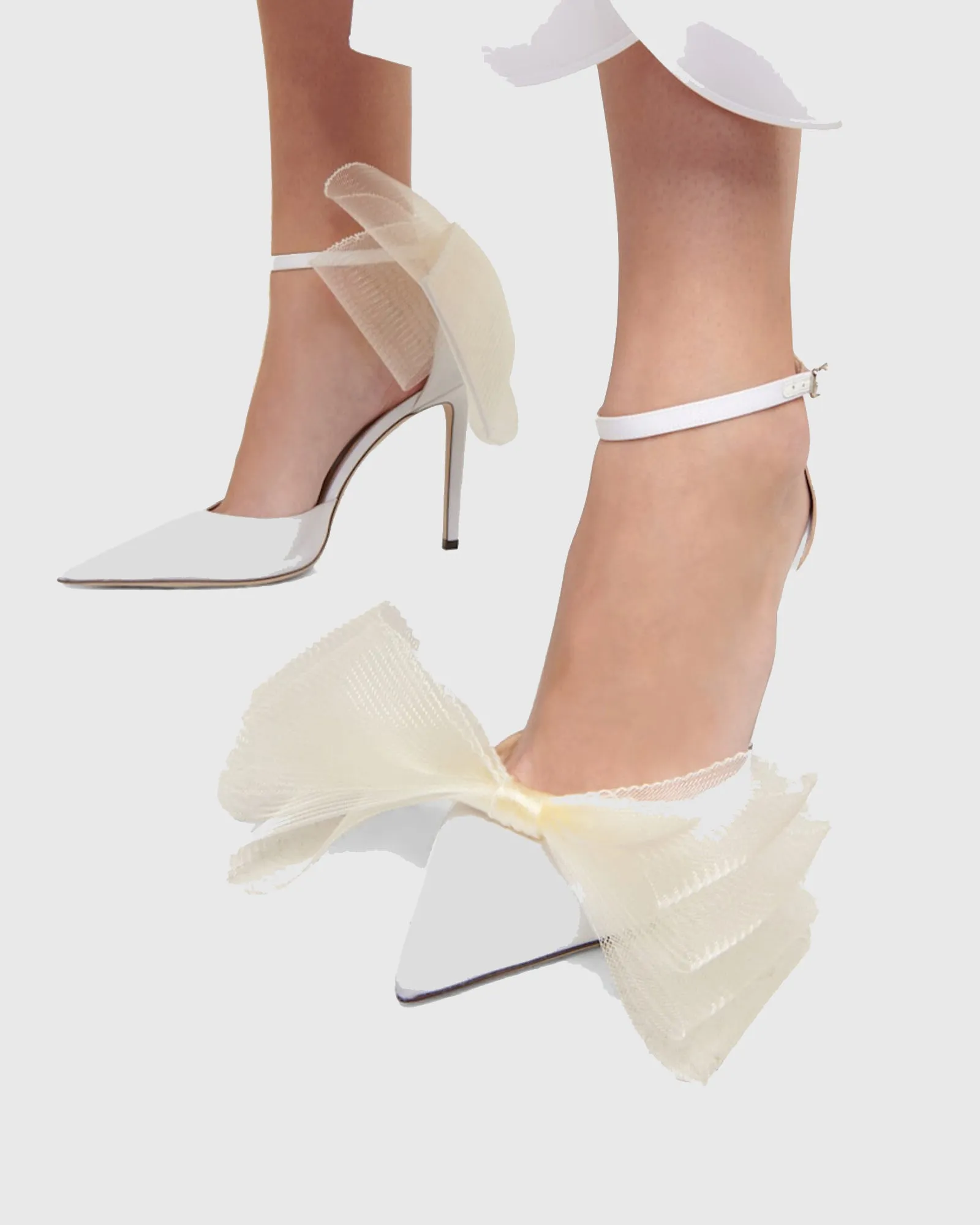Fabrizia Bow Embellished Strap Pumps In White