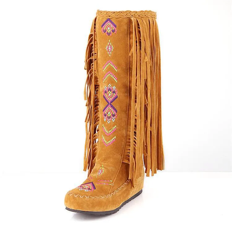 Fashion Increased Bohemia Style Embroidery Leisure Tassel Boots