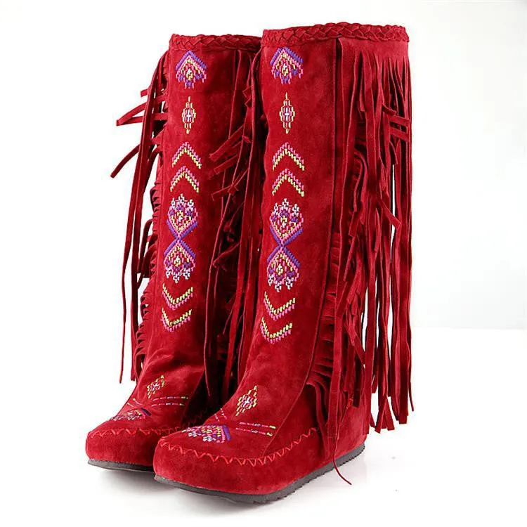 Fashion Increased Bohemia Style Embroidery Leisure Tassel Boots