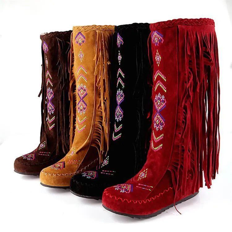 Fashion Increased Bohemia Style Embroidery Leisure Tassel Boots