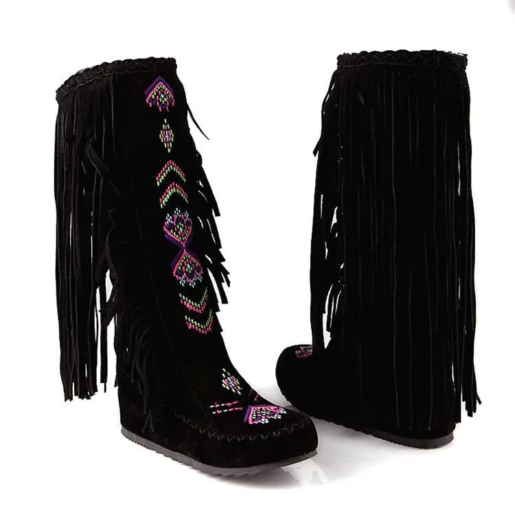 Fashion Increased Bohemia Style Embroidery Leisure Tassel Boots