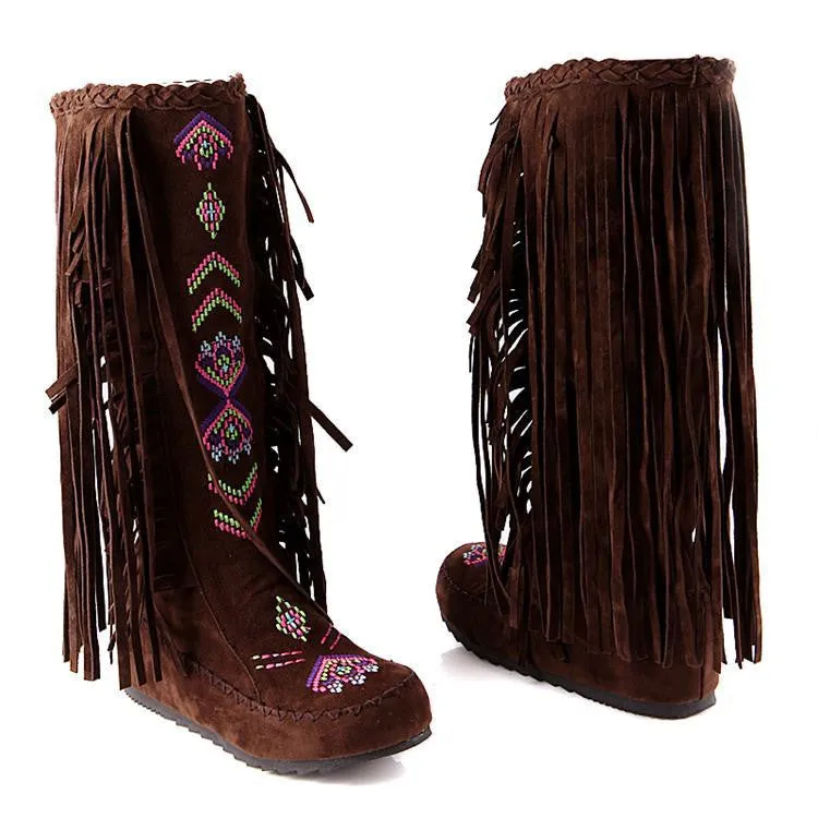 Fashion Increased Bohemia Style Embroidery Leisure Tassel Boots