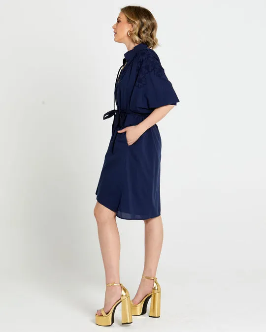 Fate Dreams Embroidered Midi Dress Navy
