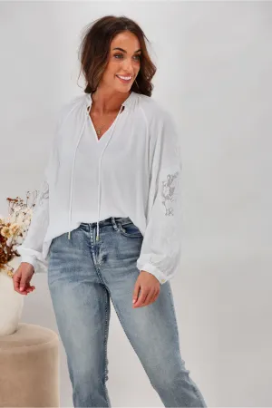 Fate Unholy Embroidered Sleeve Top White