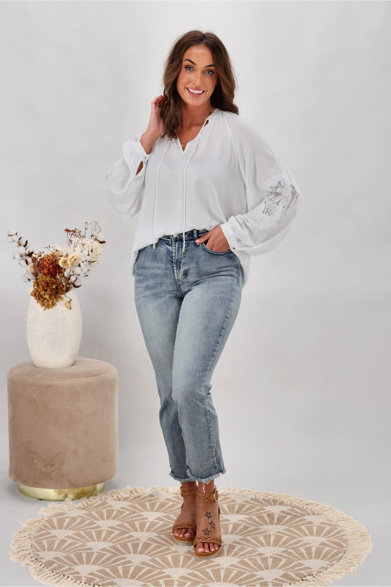 Fate Unholy Embroidered Sleeve Top White
