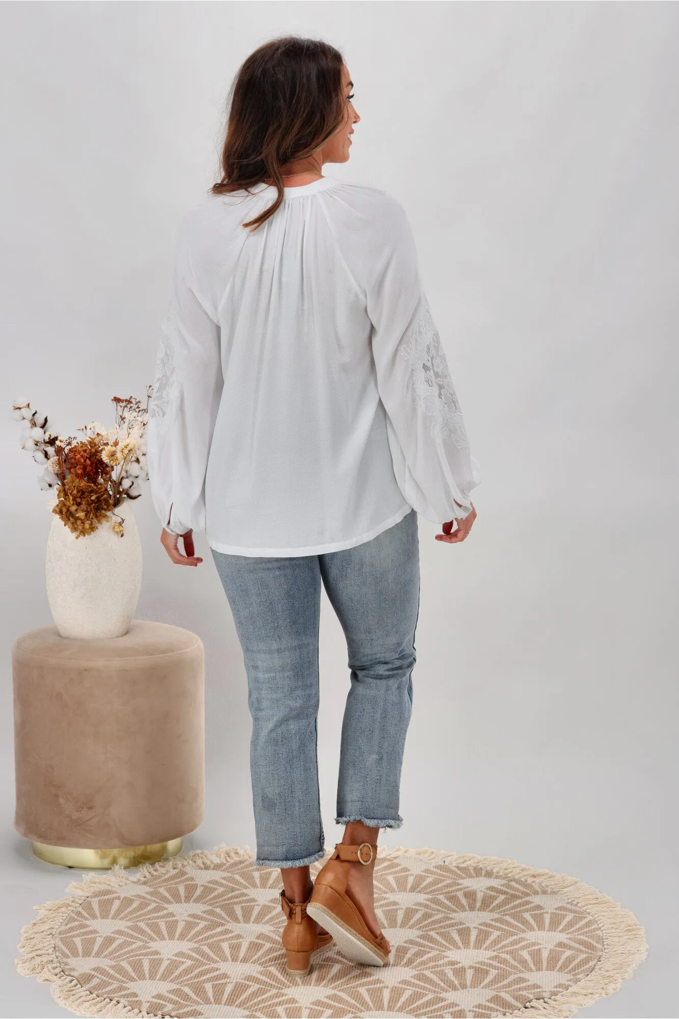 Fate Unholy Embroidered Sleeve Top White