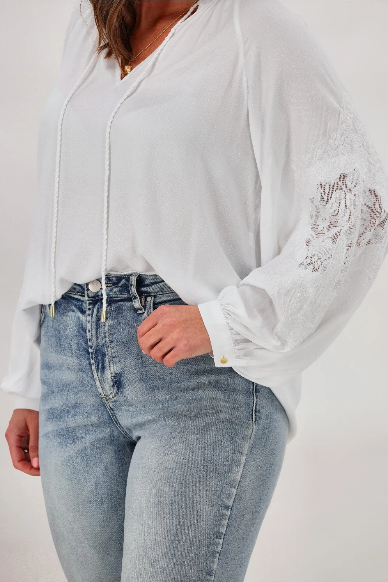 Fate Unholy Embroidered Sleeve Top White