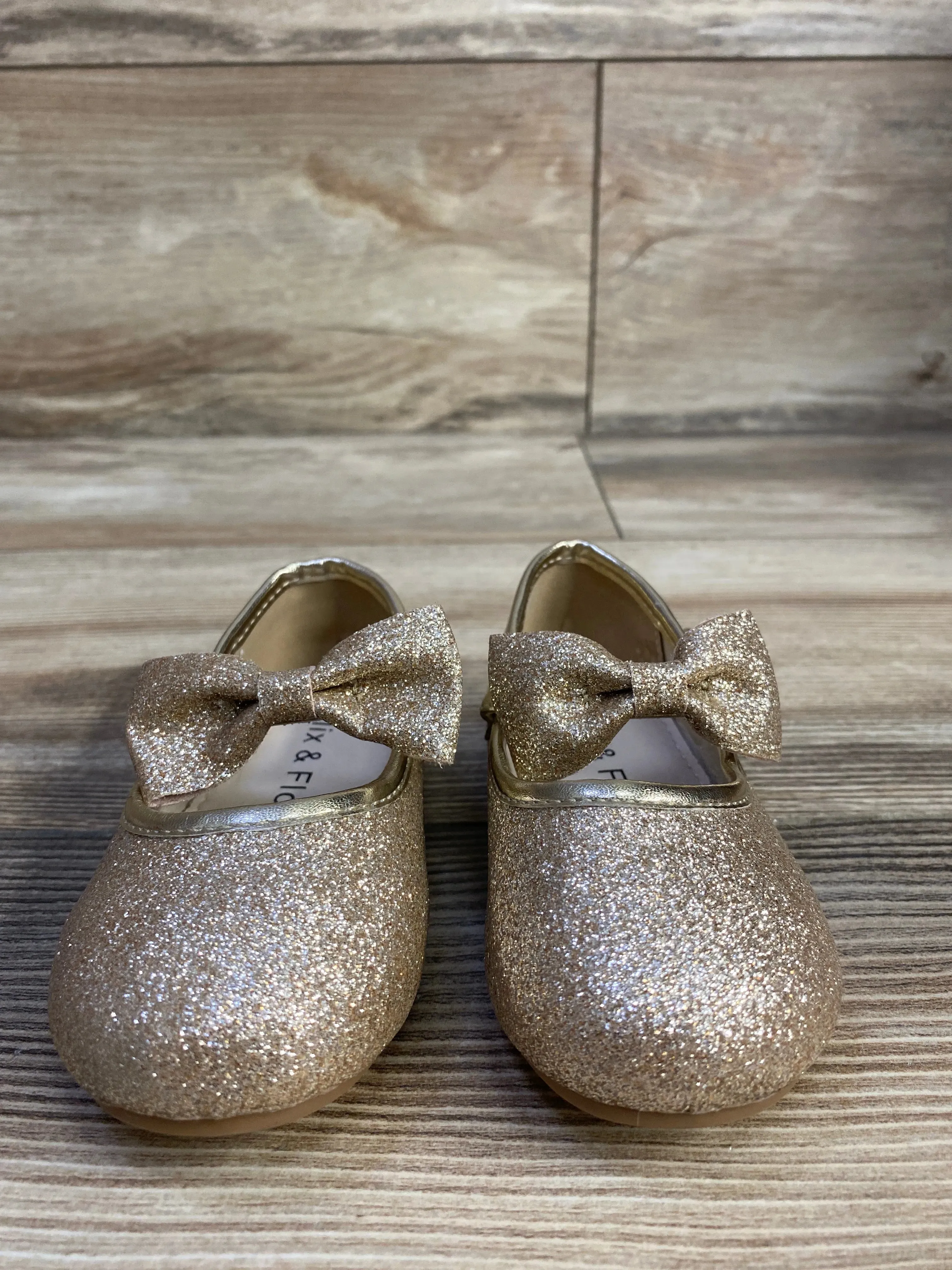 Felix & Flora Gold Sparkle Bow Flats sz 5c