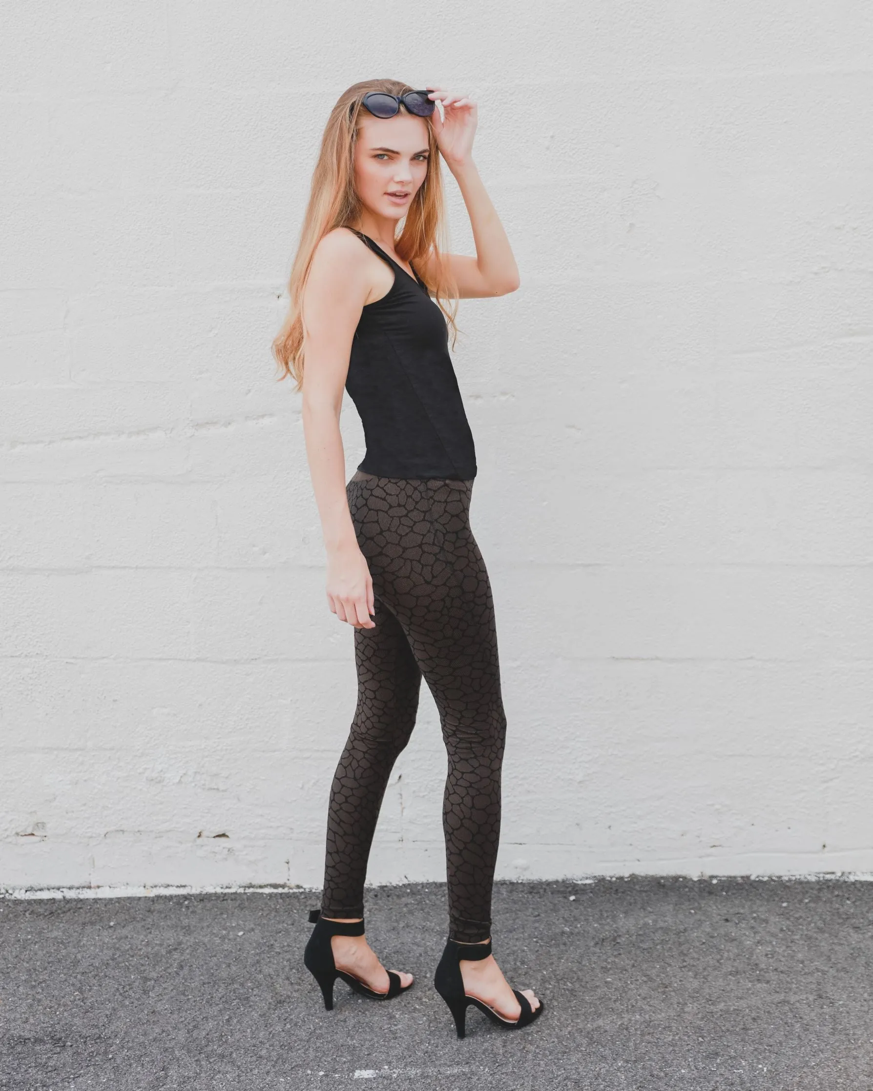 Gobi Unique Mudcrack Snakeskin Cotton Blend Leggings