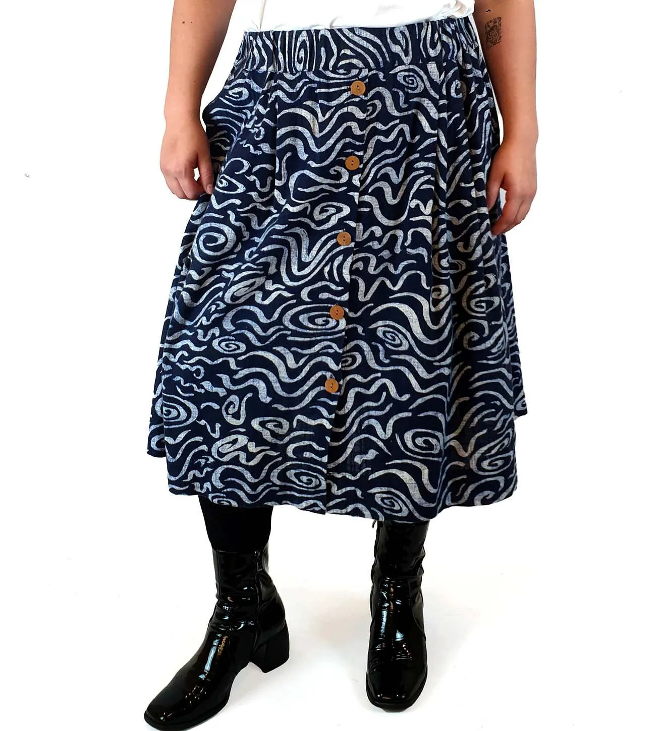 Gorman navy print cotton-linen mix skirt size 14