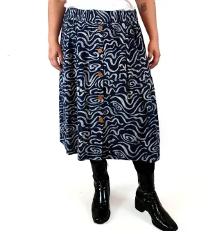 Gorman navy print cotton-linen mix skirt size 14
