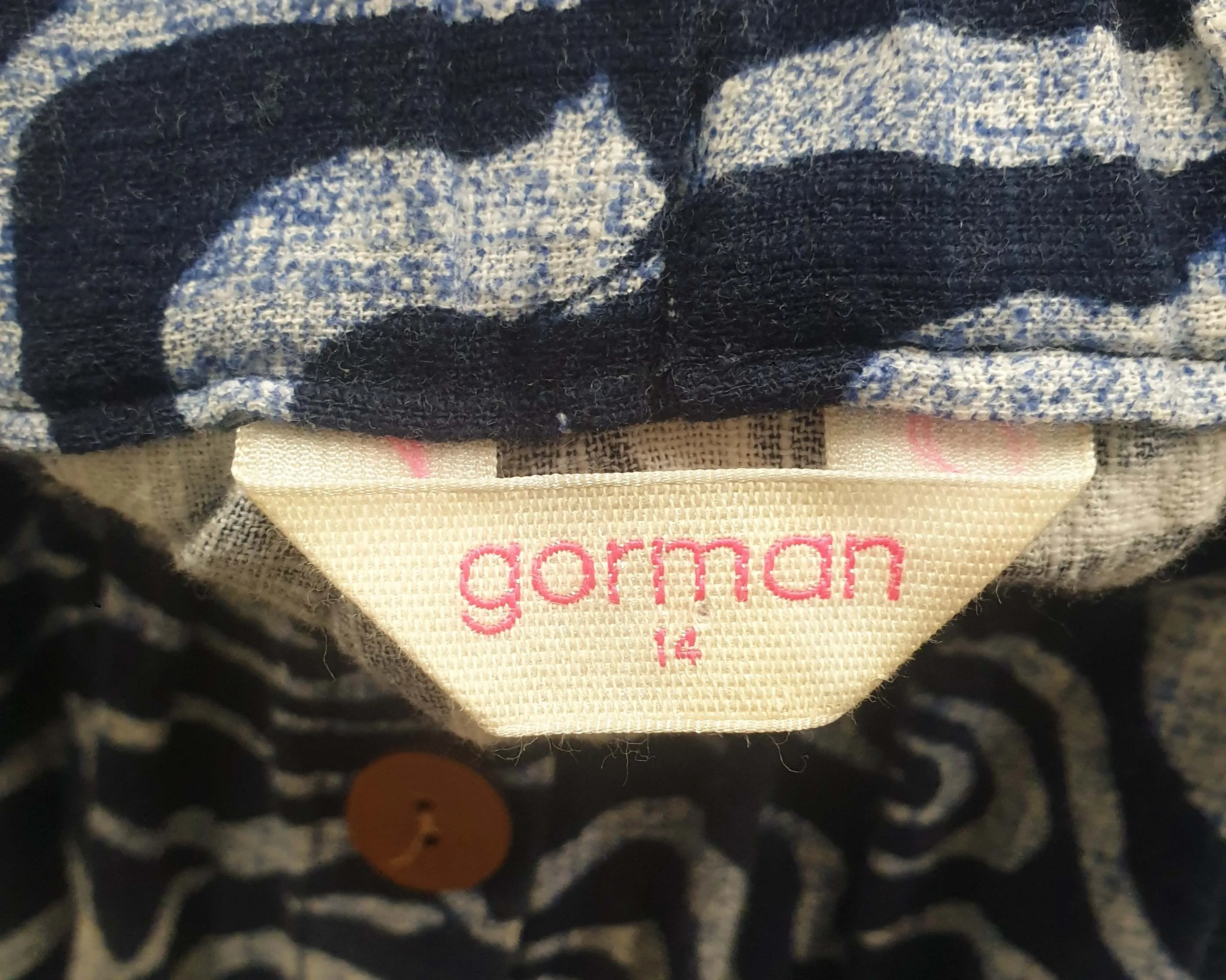 Gorman navy print cotton-linen mix skirt size 14