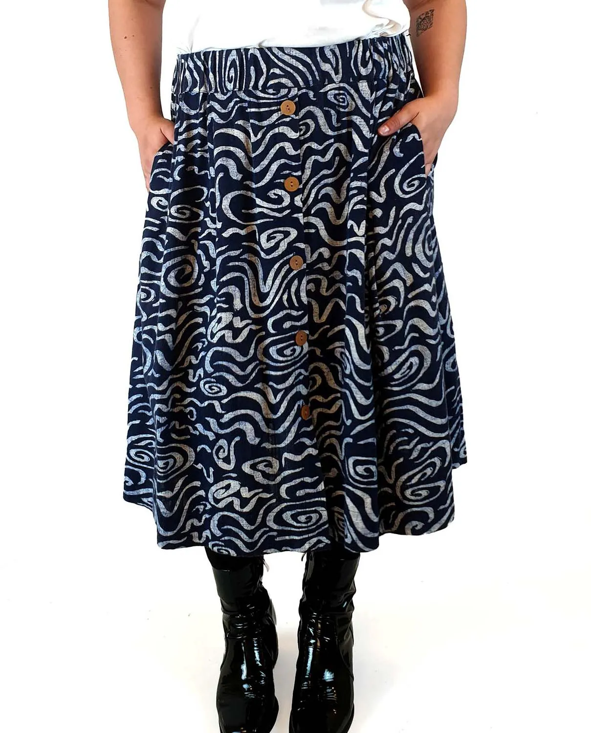 Gorman navy print cotton-linen mix skirt size 14