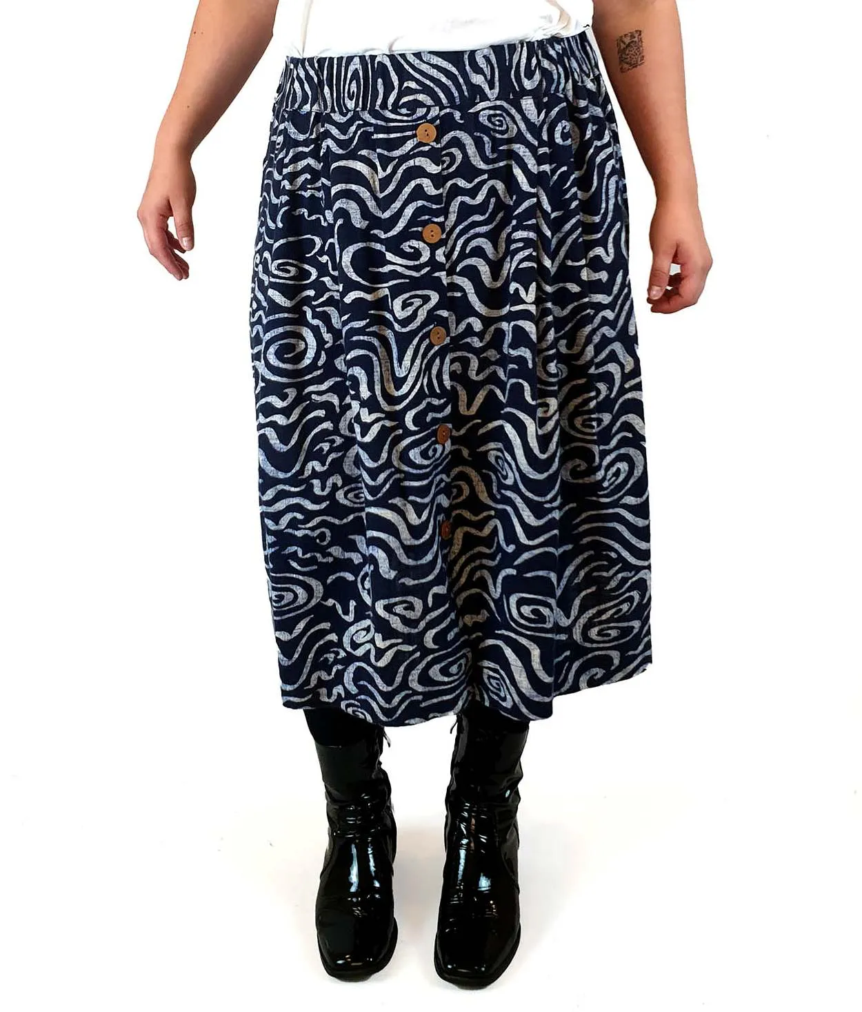 Gorman navy print cotton-linen mix skirt size 14