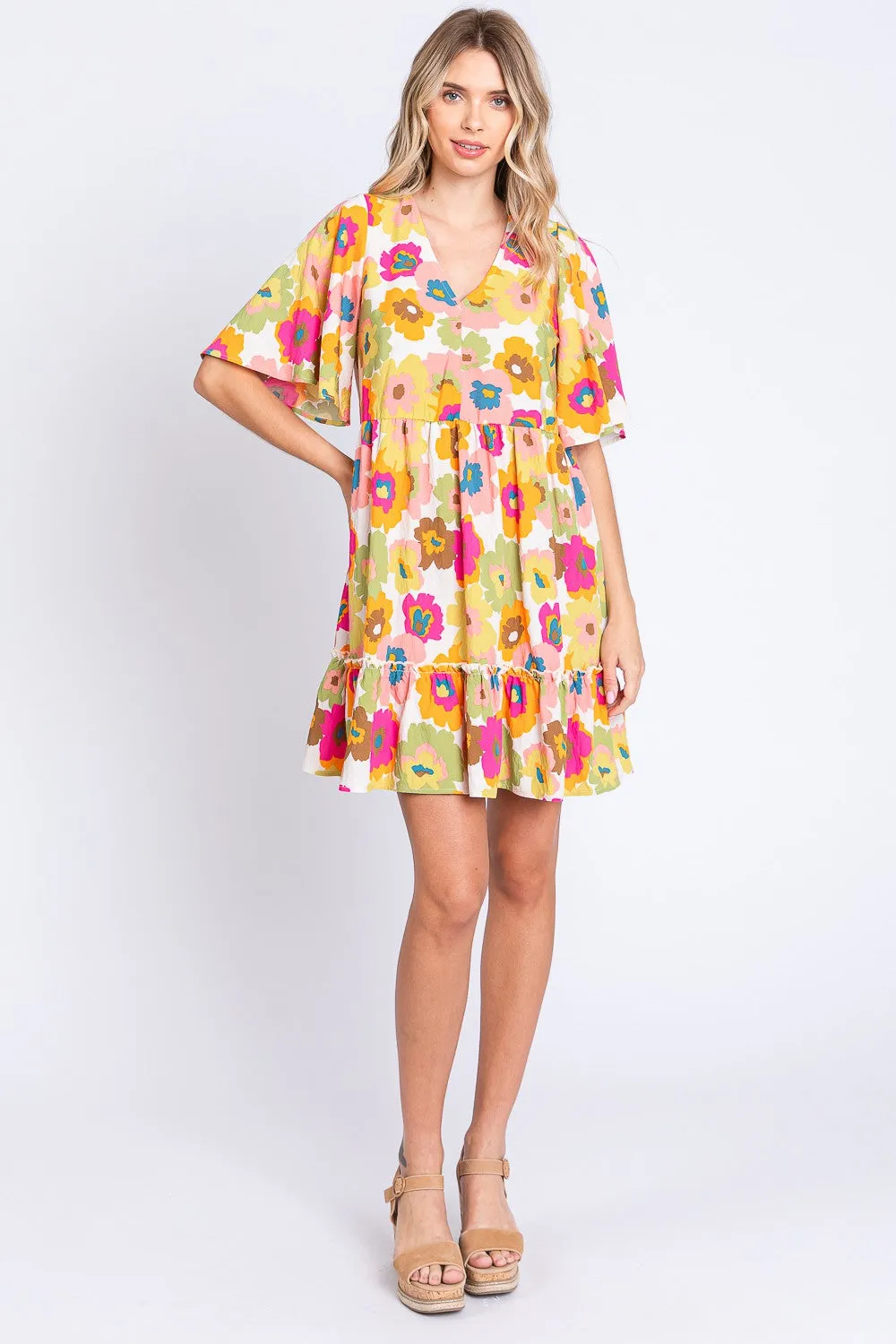Hazel Blues® |  GeeGee Floral V-Neck Ruffle Hem Mini Dress