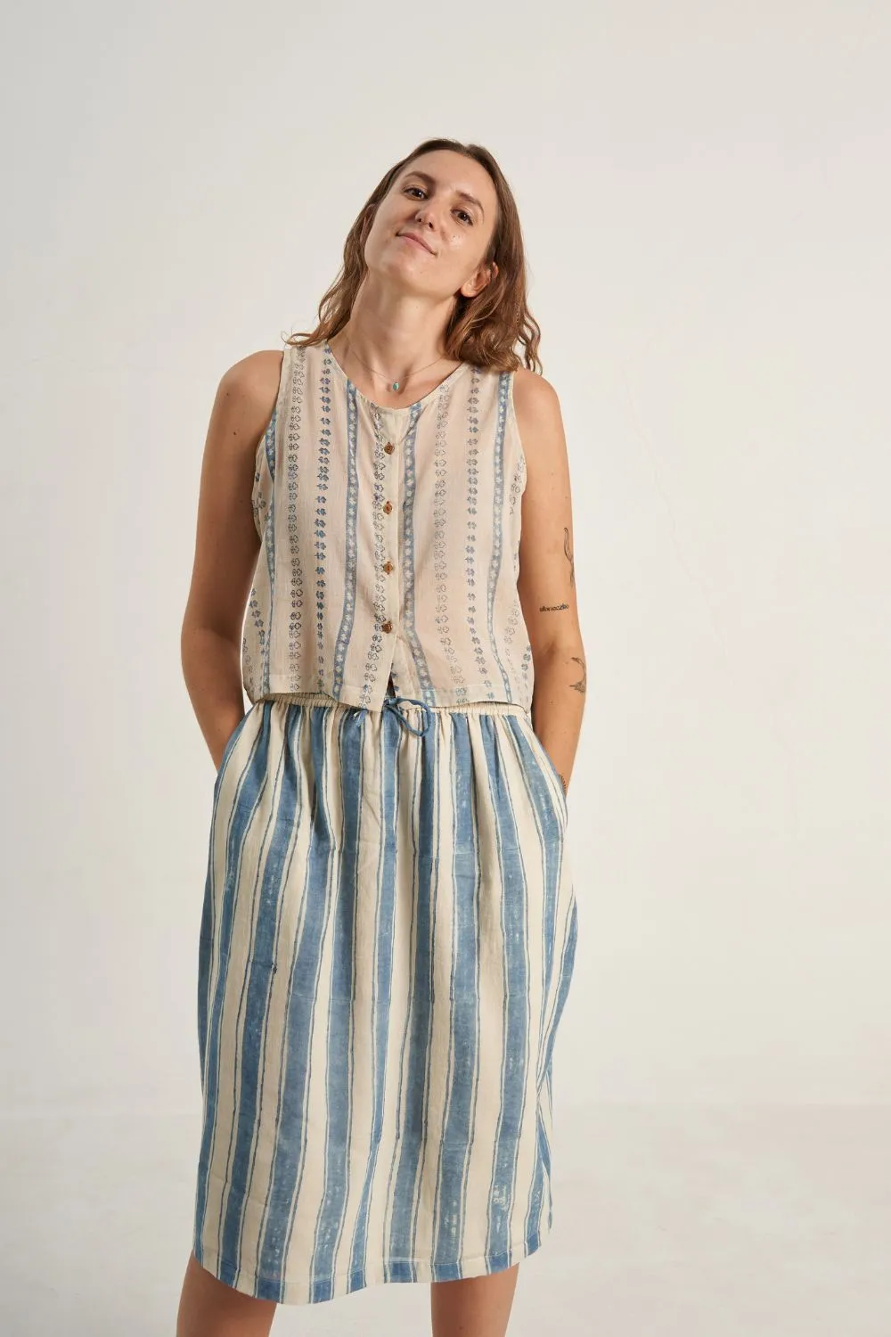 Indigo Bliss Stripe Skirt