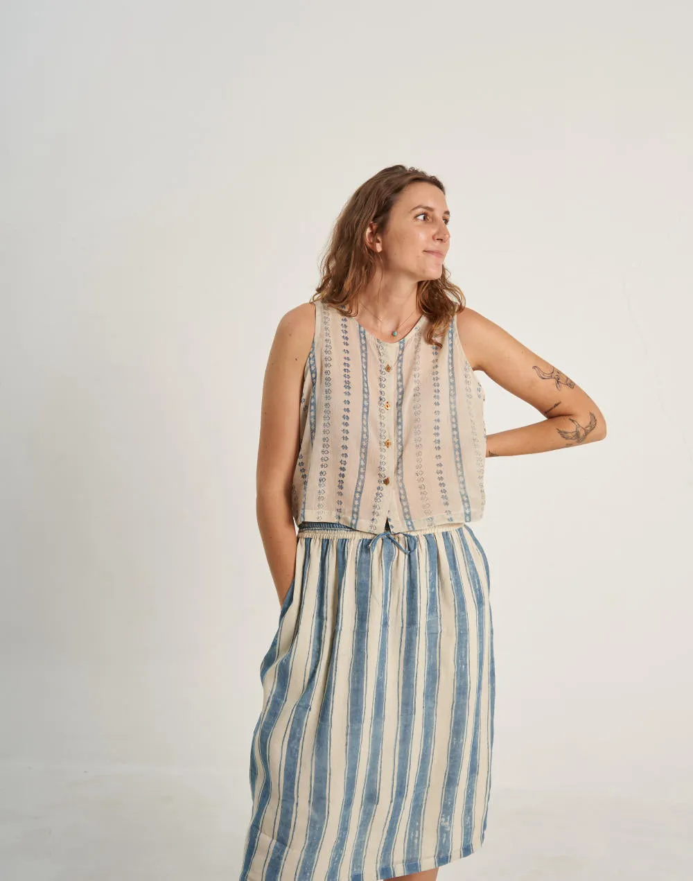 Indigo Bliss Stripe Skirt