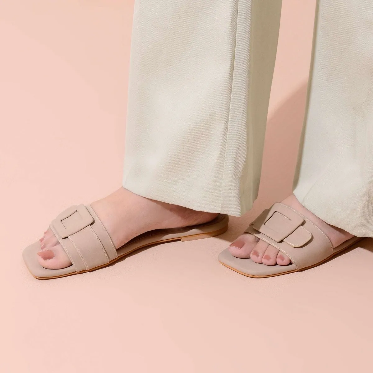 Ivory Buckled Flats