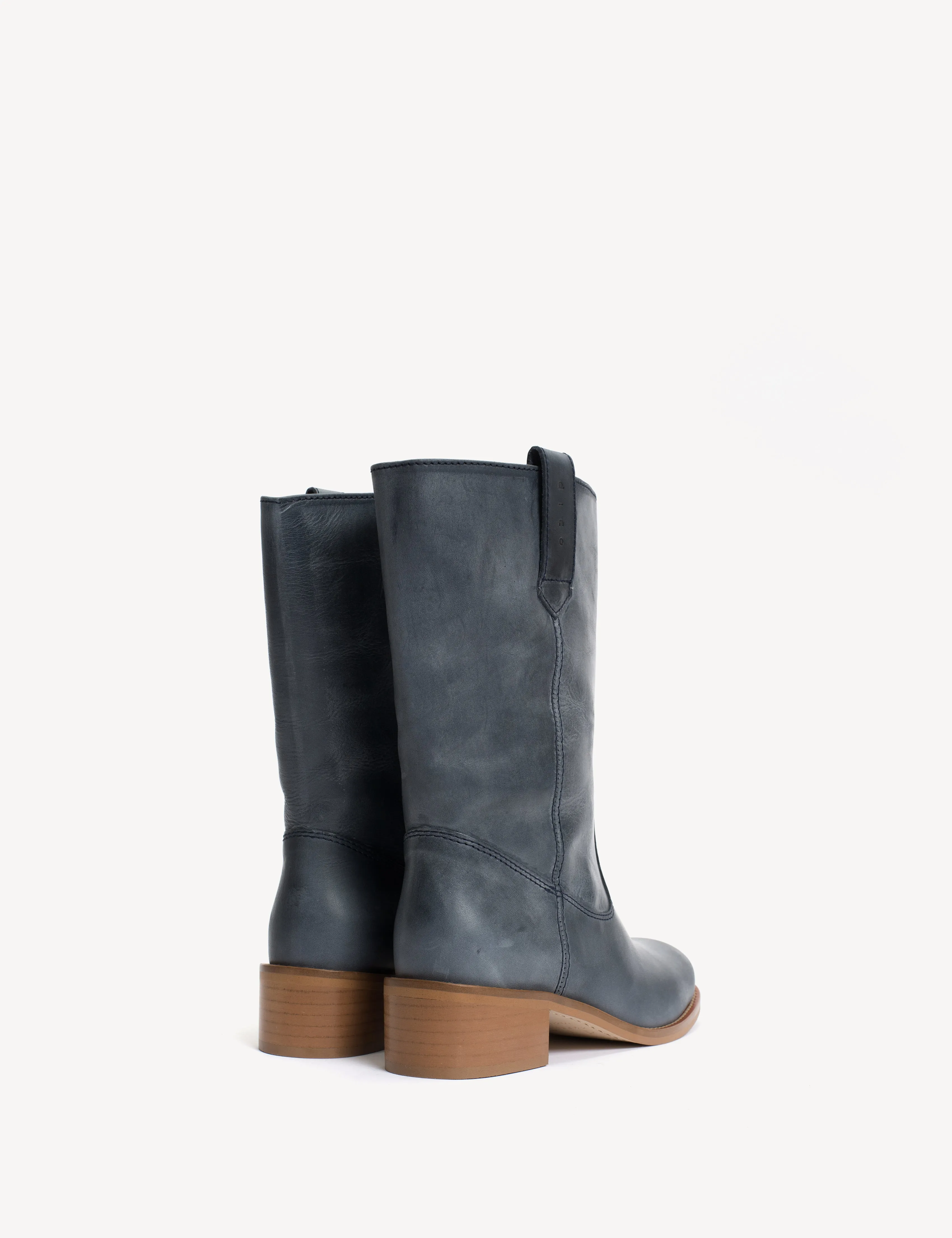 Julia Gaucho Boot In Indigo Blue Escovado Leather