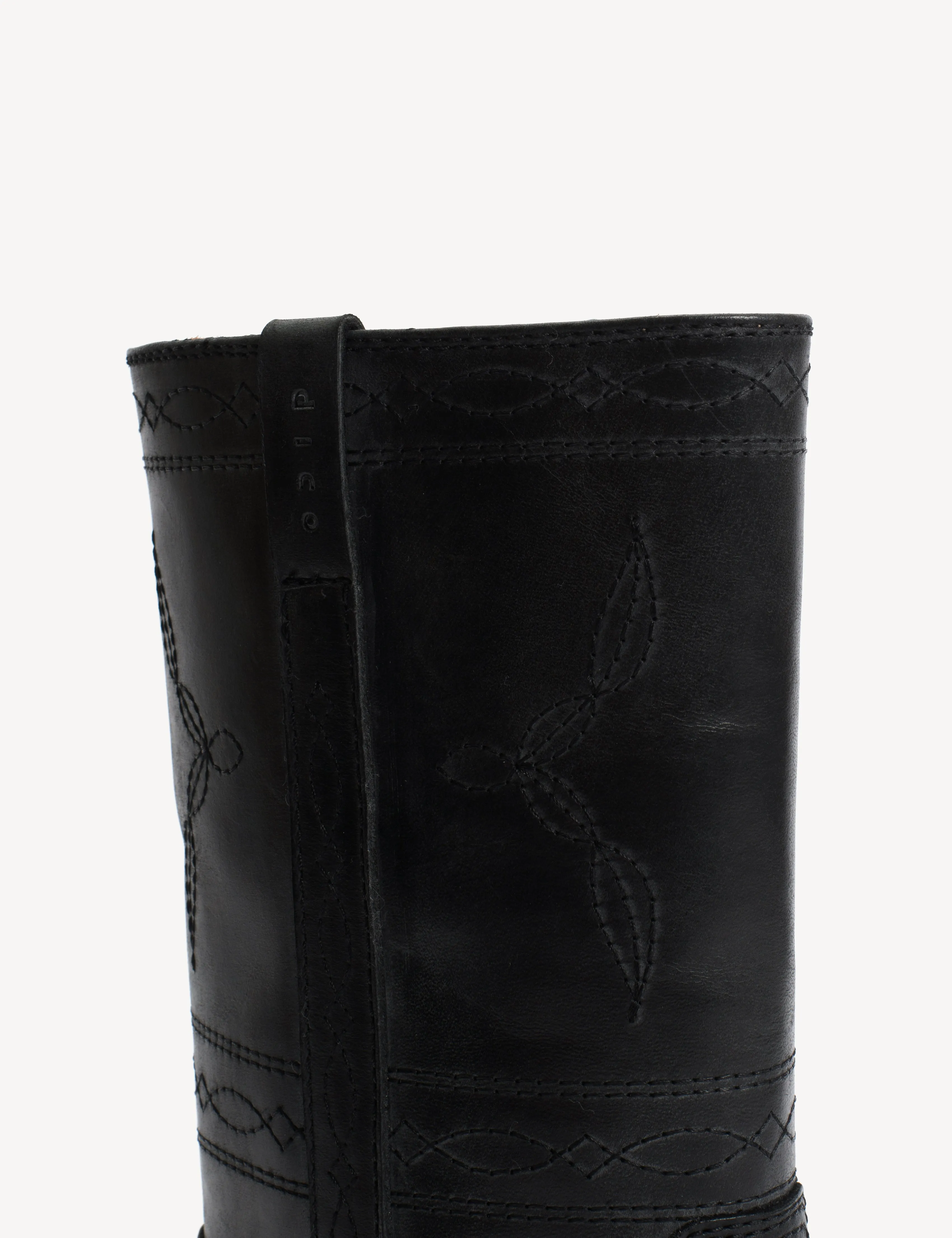 Julia Gaucho Boot With Western Stitchings In Black Escovado Leather