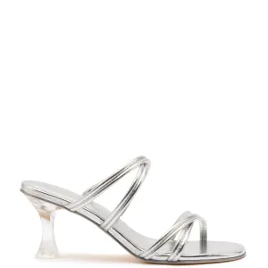 Larroude Annie Mule In Silver Specchio