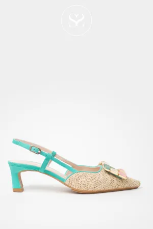 LODI CHIMANE - GREEN & NATURAL WOVEN SLINGBACK KITTEN HEEL