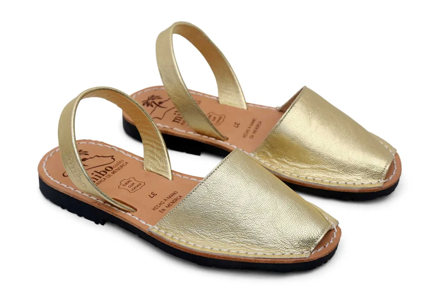 Mibo Avarcas Women's Metallic Gold Leather Slingback Sandals