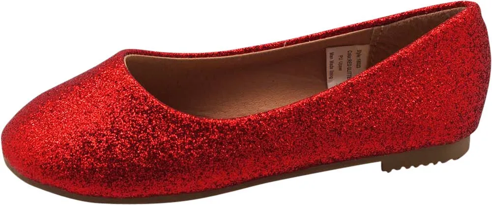 NORTY Girls 12-4 Red Glitter Ballet Flats 18053