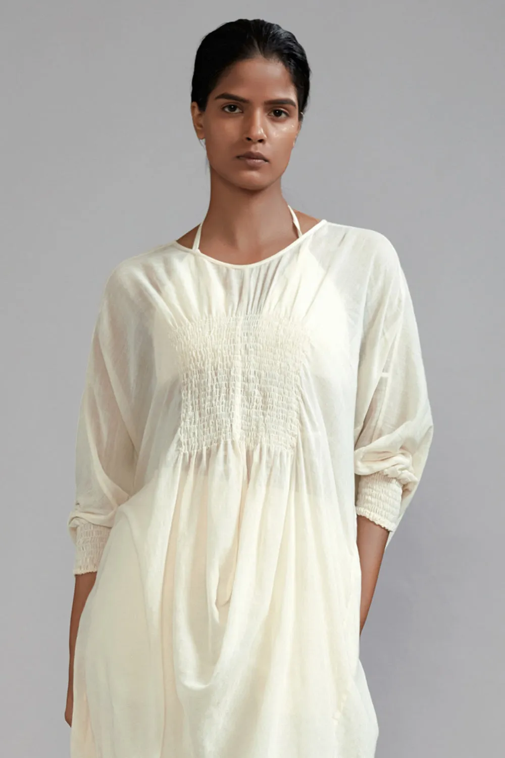 Off-White Cotton Cowl Tunic