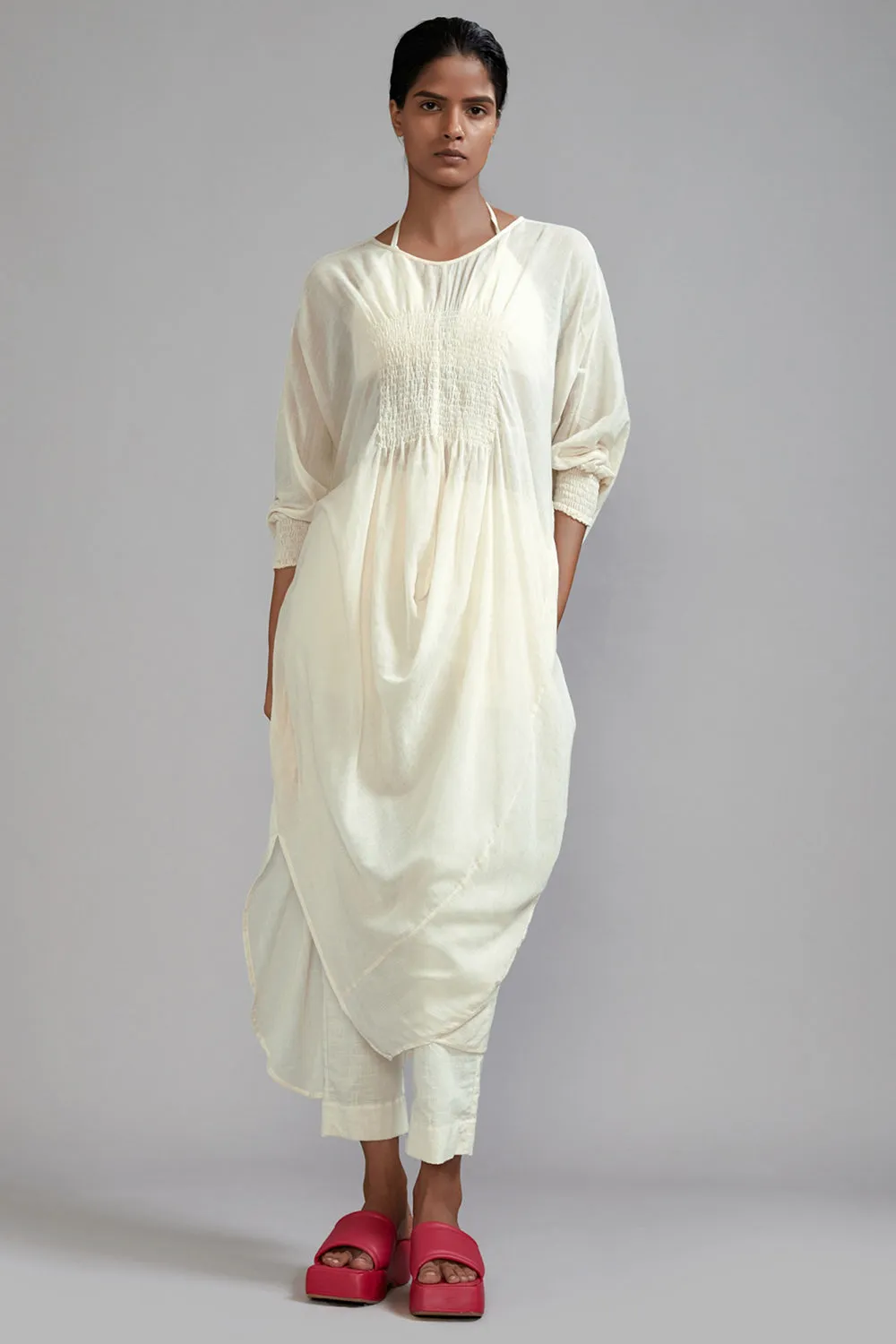 Off-White Cotton Cowl Tunic