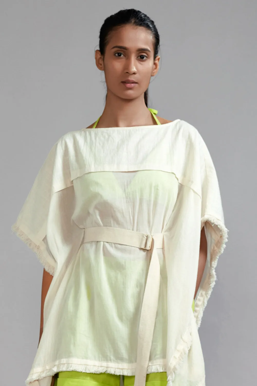 Off-White Mul Kaftan Top With Belt