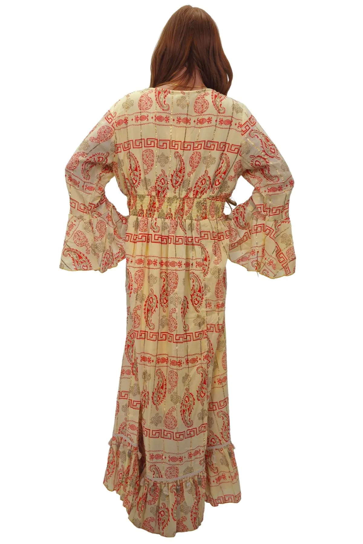 Paisley Geometric Motifs With Grecian Border Vintage Bohemian Dress