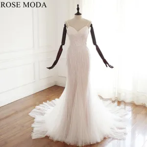 Rosemoda Heavy Beaded Mermaid Wedding Dress With Removable Sleeve