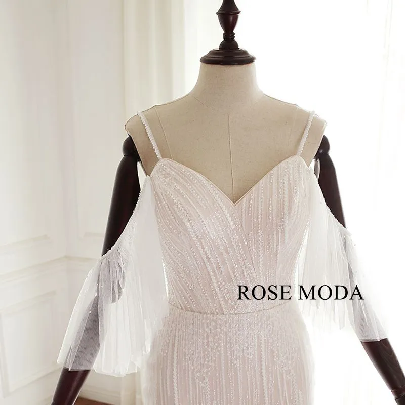 Rosemoda Heavy Beaded Mermaid Wedding Dress With Removable Sleeve