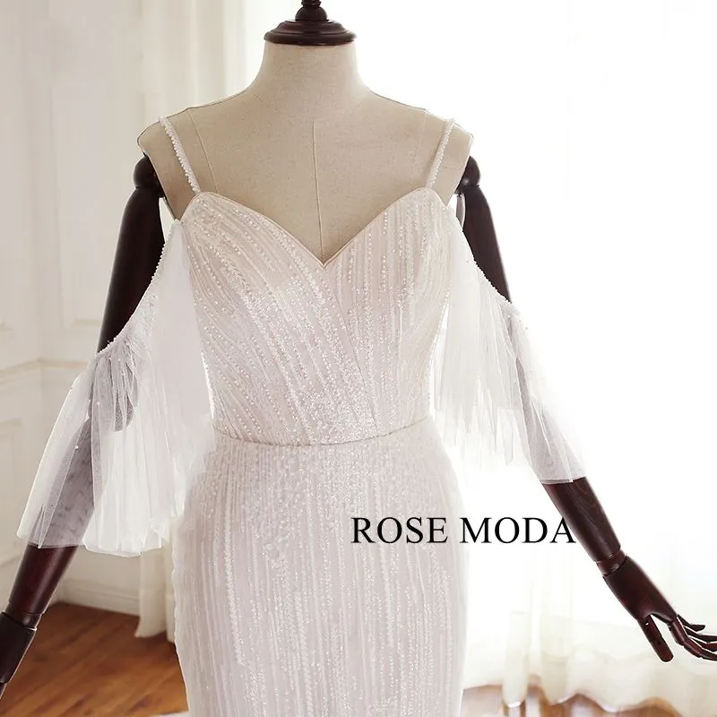 Rosemoda Heavy Beaded Mermaid Wedding Dress With Removable Sleeve