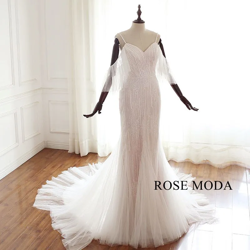 Rosemoda Heavy Beaded Mermaid Wedding Dress With Removable Sleeve
